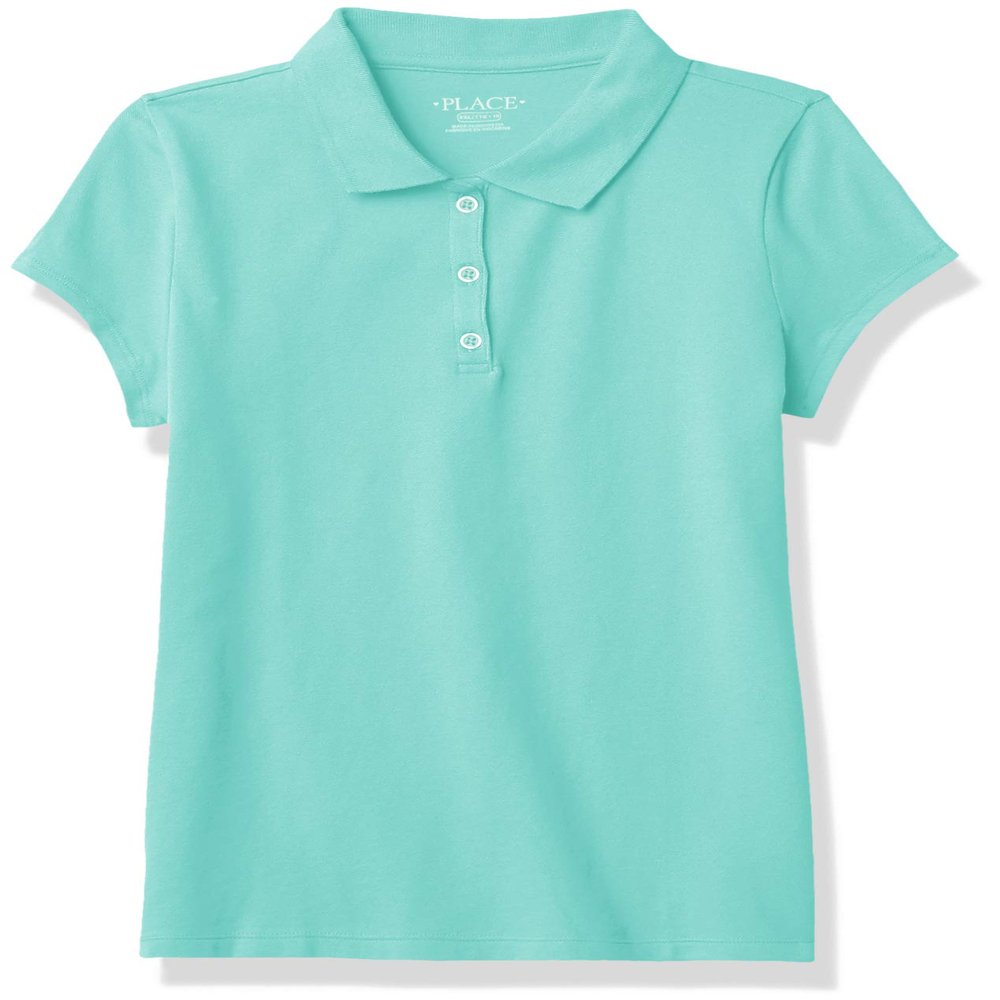 The Children's Place girls Uniform Ruffle Pique Polo Shirt, Seafrost, XL 14 plus
