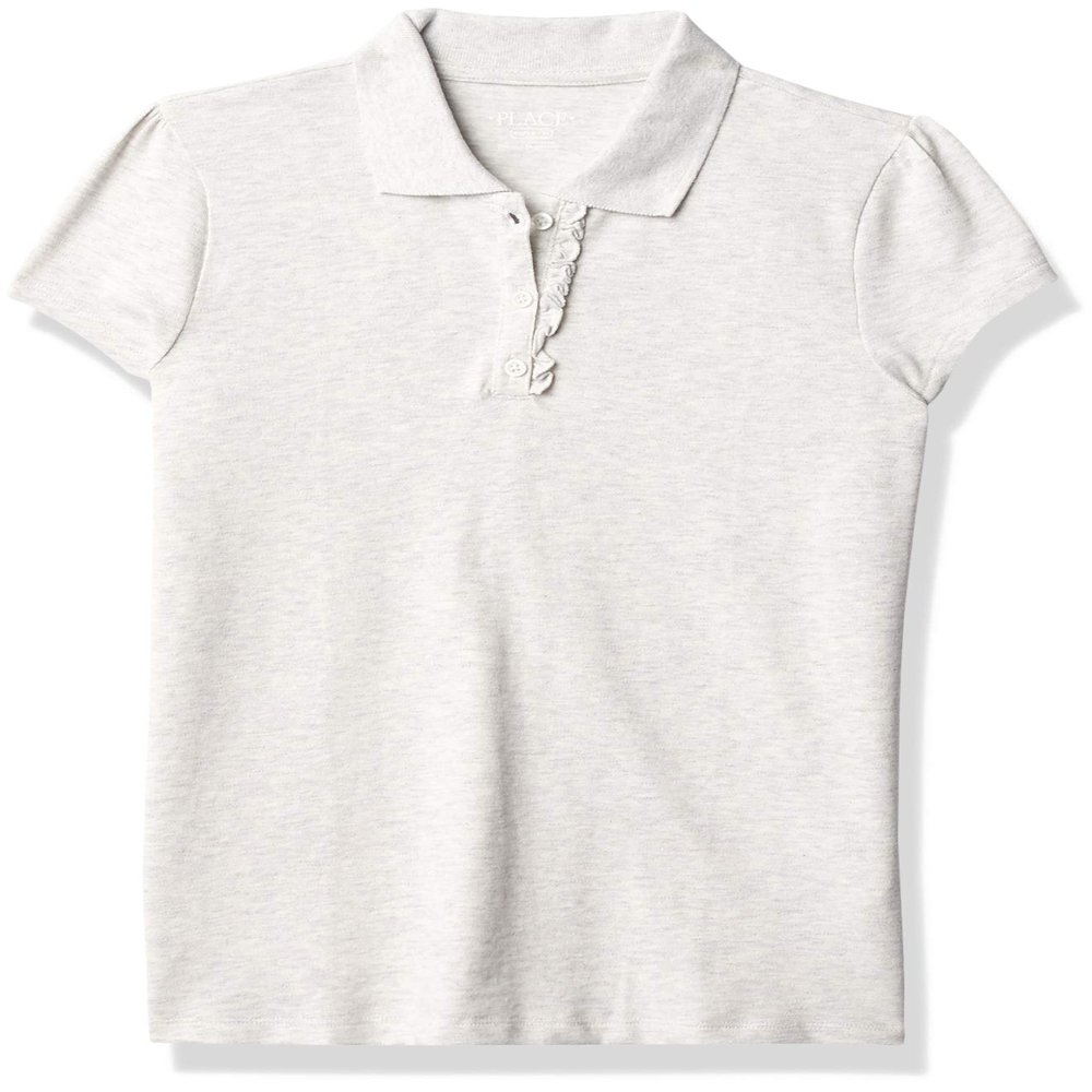 The Children's Place baby girls Uniform Ruffle Pique Polo Shirt, Lunar Gray Single, 10-12 Plus