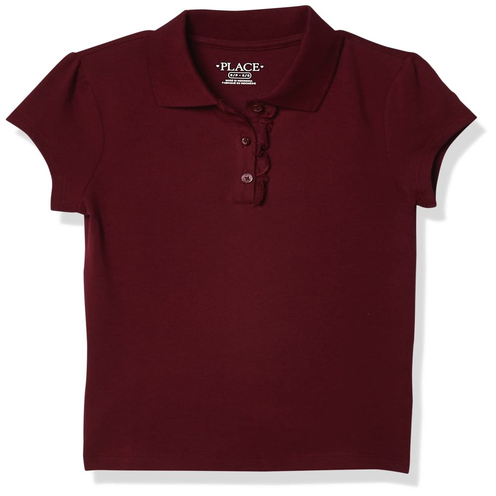 The Children's Place girls Uniform Ruffle Pique Polo Shirt, Rubine, X-Small US