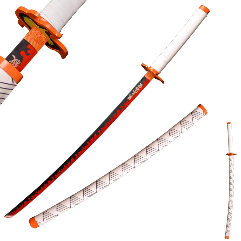 Sword fort Handmade Katana Anime Cosplay Sword, Stainless Steel Demon Sword Real Metal- Rengoku Kyoujurou