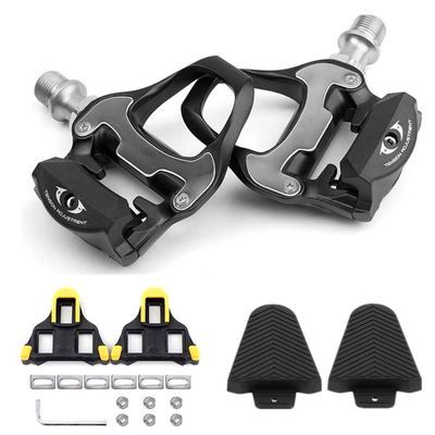 BESTYMXY Bike Pedals Road Bike Pedals Ultralight Pedals Compatible with SPD SL + Cleat Set + Cleat Covers, 3 in 1