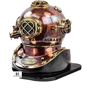 Nautical-Mart 18" Vintage Marine Divers Helmet Solid Steel & Brass Scuba Diving Helmet Antique Copper Finish