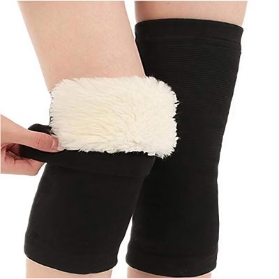 QUUPY 1 Pair Unisex Thicken and Lengthen Knee Pads Winter Warmth and Velvet Knee Pads Thermal Knee Joint Brace Pad Leg Warmer Sleeves Knee Support for Women Men Cold Weather (Black, XL Size)