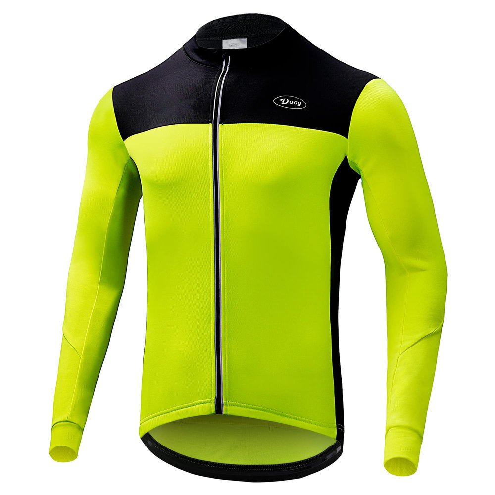 Dooy Men's Cycling Bike Jersey Winter Thermal Biking Shirt Long Sleeve Bicycle Jacket with Full Zipper and Rear PocketsYellow,Large