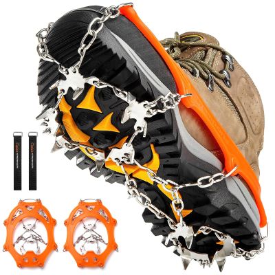Crampons Ice Cleats Traction Snow Grips for Boots Shoes Women Men Anti Slip 19 Stainless Steel Spikes Safe Protect for Hiking Fishing Walking Climbing Mountaineering