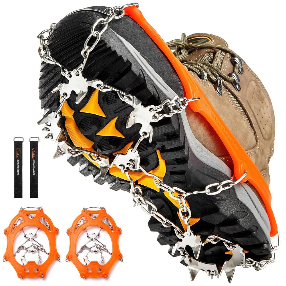 Crampons Ice Cleats Traction Snow Grips for Boots Shoes Women Men Anti Slip 19 Stainless Steel Spikes Safe Protect for Hiking Fishing Walking Climbing Mountaineering