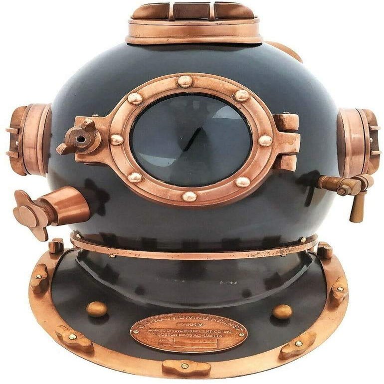 Antique Museum Black Anchor Engineer 1921 Nautical Deep Sea Diver's Maritime Collectible 18 Inches Ship's Decor Scuba Diving Helmet