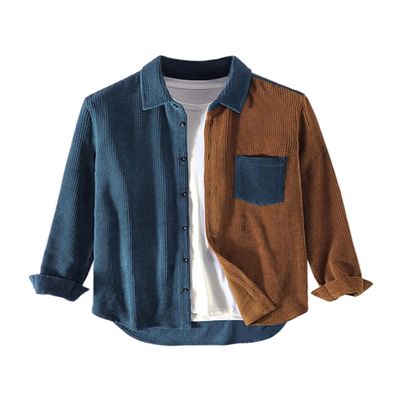 UANEO Mens Shacket Patchwork Long Sleeve Button Down Corduroy Shirts for Men (Blue-M)