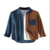 UANEO Mens Shacket Patchwork Long Sleeve Button Down Corduroy Shirts for Men (Blue-M) view 1