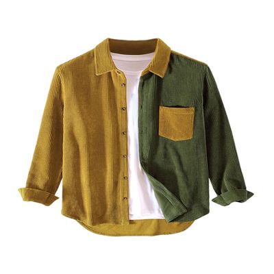 UANEO Mens Shacket Patchwork Long Sleeve Button Down Corduroy Shirts for Men (Green-M)