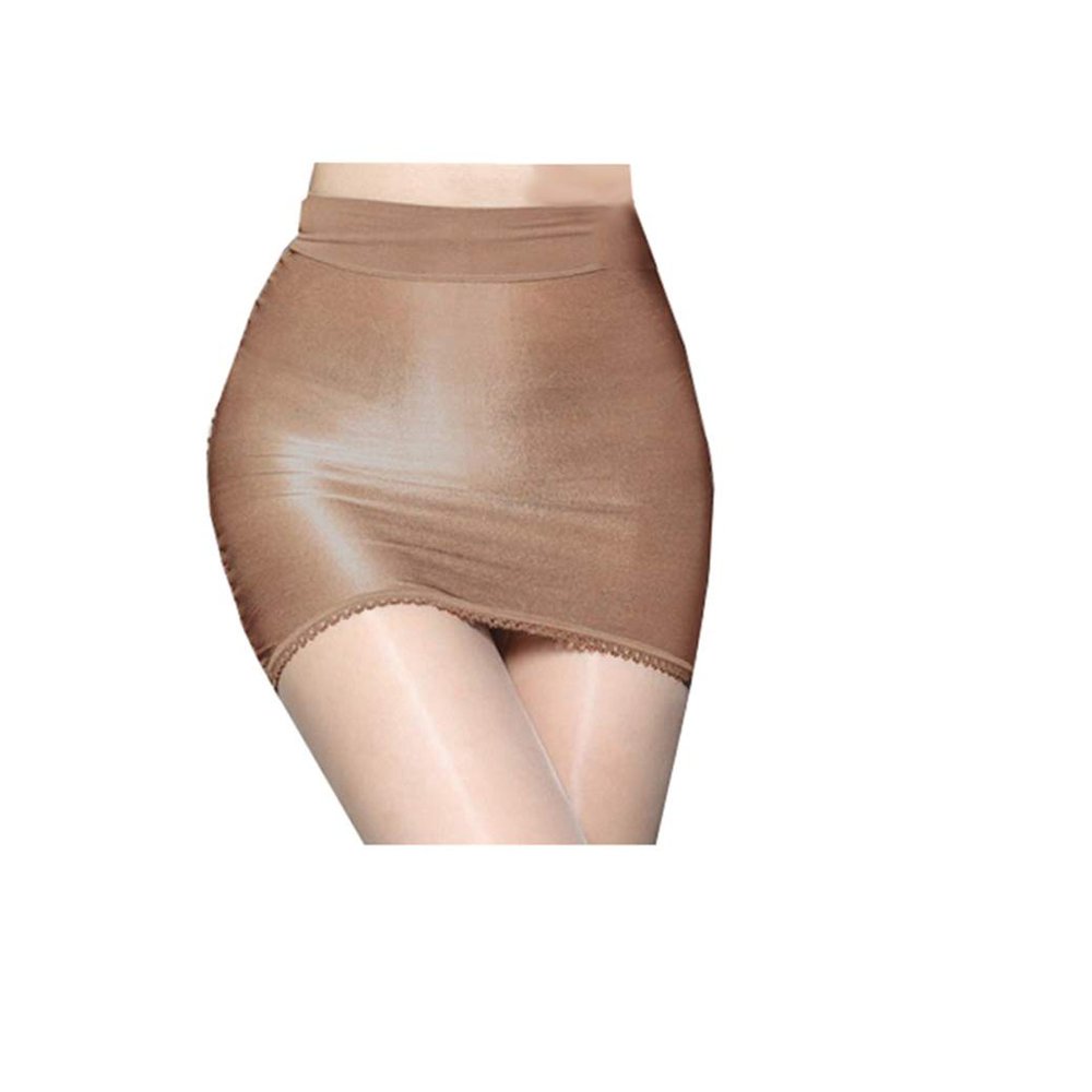 Long-Perfect Womens Super Shiny Shaping Miniskirt Oily Bright Shimmery Stockings Skirt (Brown)
