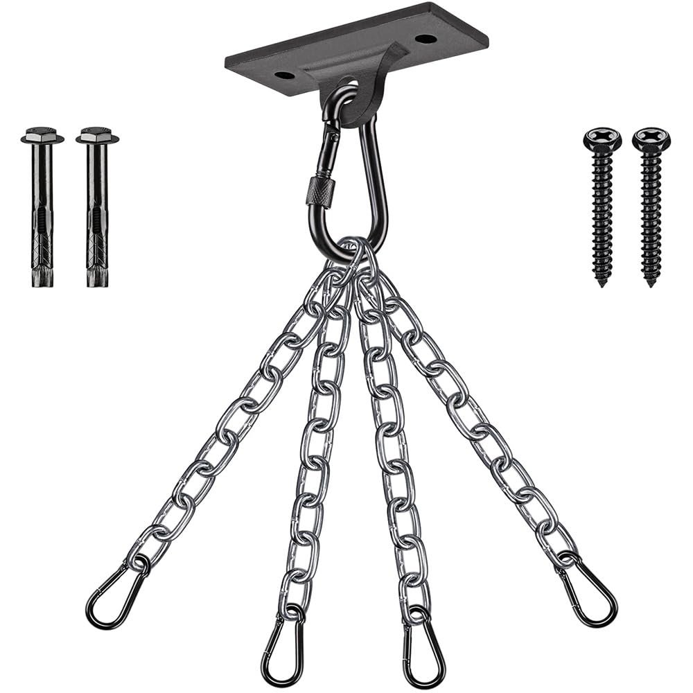 Dolibest Heavy Duty Boxing Punching Bag Chain,450 LB Capacity, Wall Mount Ceiling Hooks for Boxing& MMA,Wood Beam Holder with 4 Chains and 4 Carabiners,2 Wood Screws for Wooden Sets