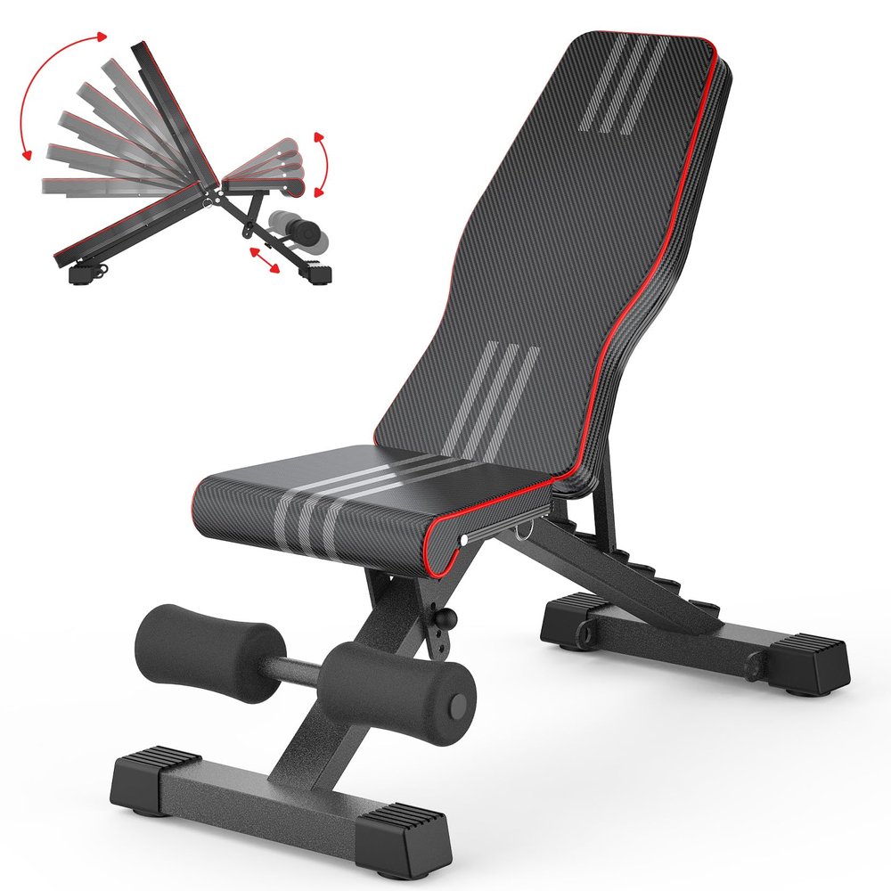 OUNUO Adjustable Weight Bench with Headrest - 660LBS Heavy-Duty Foldable Workout Bench for Home Gym, Full Body Training & Bench Press (Black)