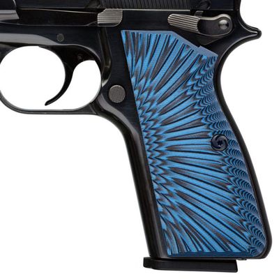 Guuun G10 Grips for Browning Hi Power and Tisas Regent BR9, Sunburst Tactical Texture - Blue/Black