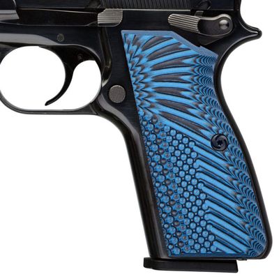 Guuun G10 Grips for Browning Hi Power and Tisas Regent BR9, OPS Eagle Wings Texture - Blue/Black
