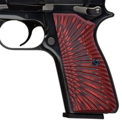 Guuun G10 Grips for Browning Hi Power and Tisas Regent BR9, Sunburst Tactical Texture - Red