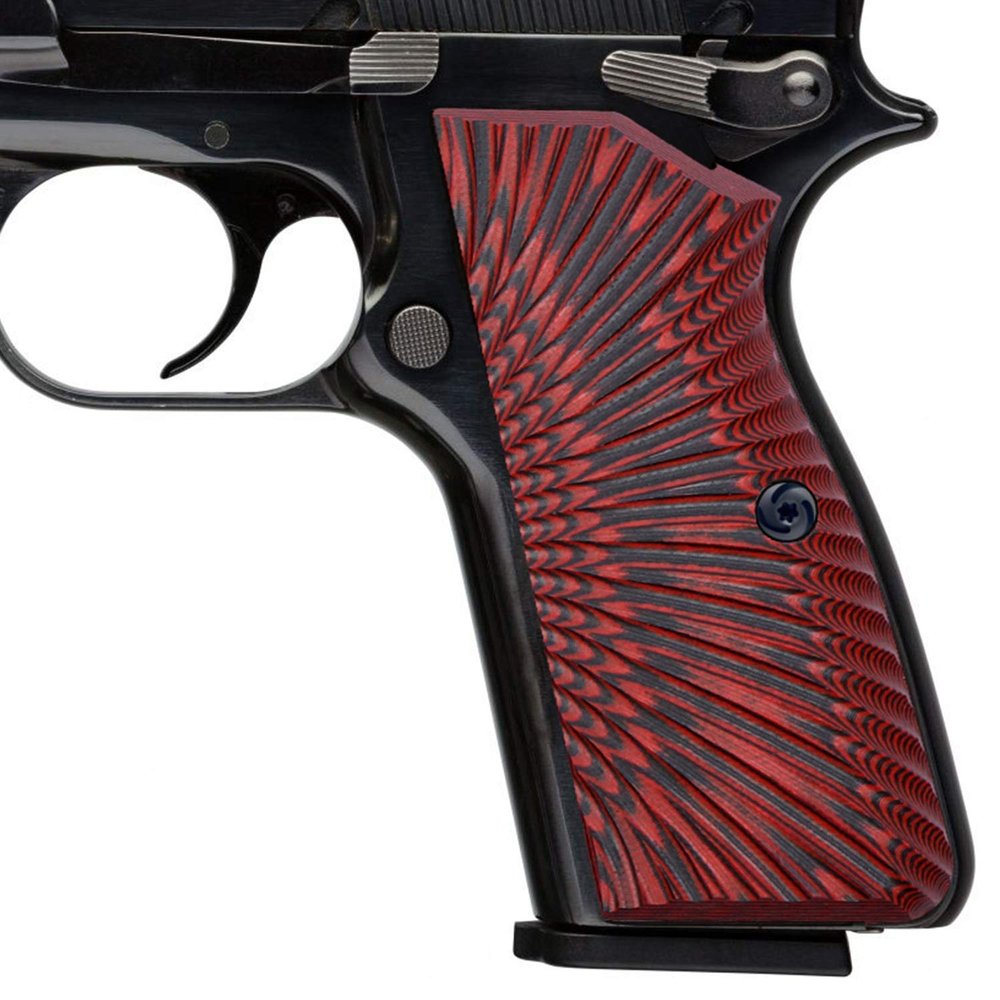 Guuun G10 Grips for Browning Hi Power and Tisas Regent BR9, Sunburst Tactical Texture - Red