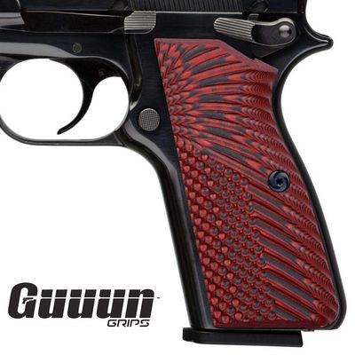 Guuun G10 Grips for Browning Hi Power and Tisas Regent BR9, OPS Eagle Wings Texture - Red