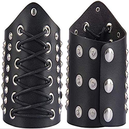 Nautical-Mart Leather Gauntlet Wristband Medieval Bracers Wrist Band Buckle Wide Bracer Arm Armor Cuff (Black)