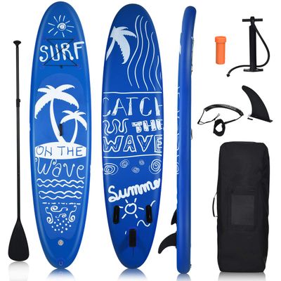 GYMAX Paddle Board, 9.8'/10'/11' x 6" Inflatable Stand Up Paddle Board with SUP Accessories, Removable Fin, Paddle & Carry Bag, Blow Up Paddle Boards Standing Boat for Adults Youth (Navy, 9.8FT)