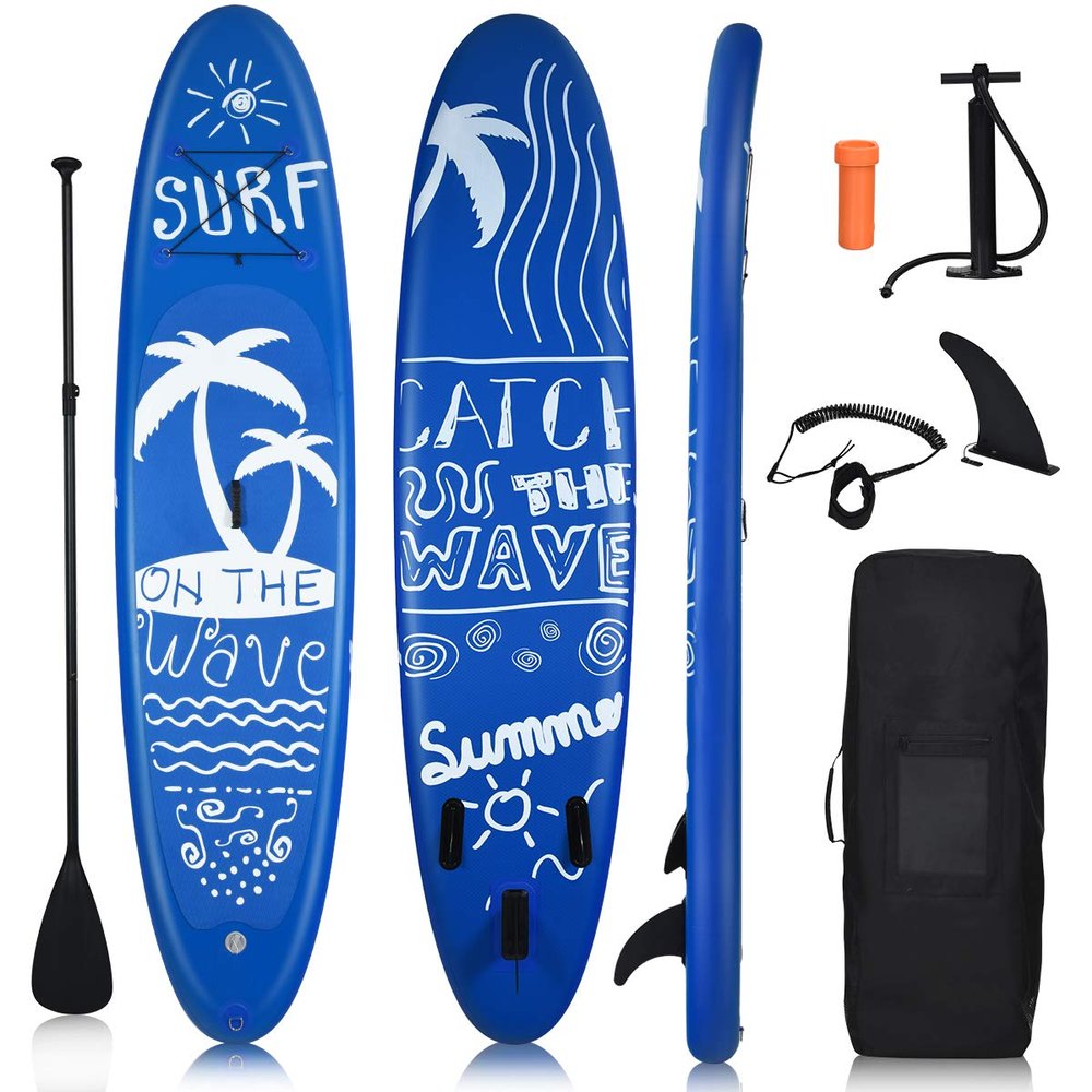 GYMAX Paddle Board, 9.8'/10'/11' x 6" Inflatable Stand Up Paddle Board with SUP Accessories, Removable Fin, Paddle & Carry Bag, Blow Up Paddle Boards Standing Boat for Adults Youth (Navy, 9.8FT)