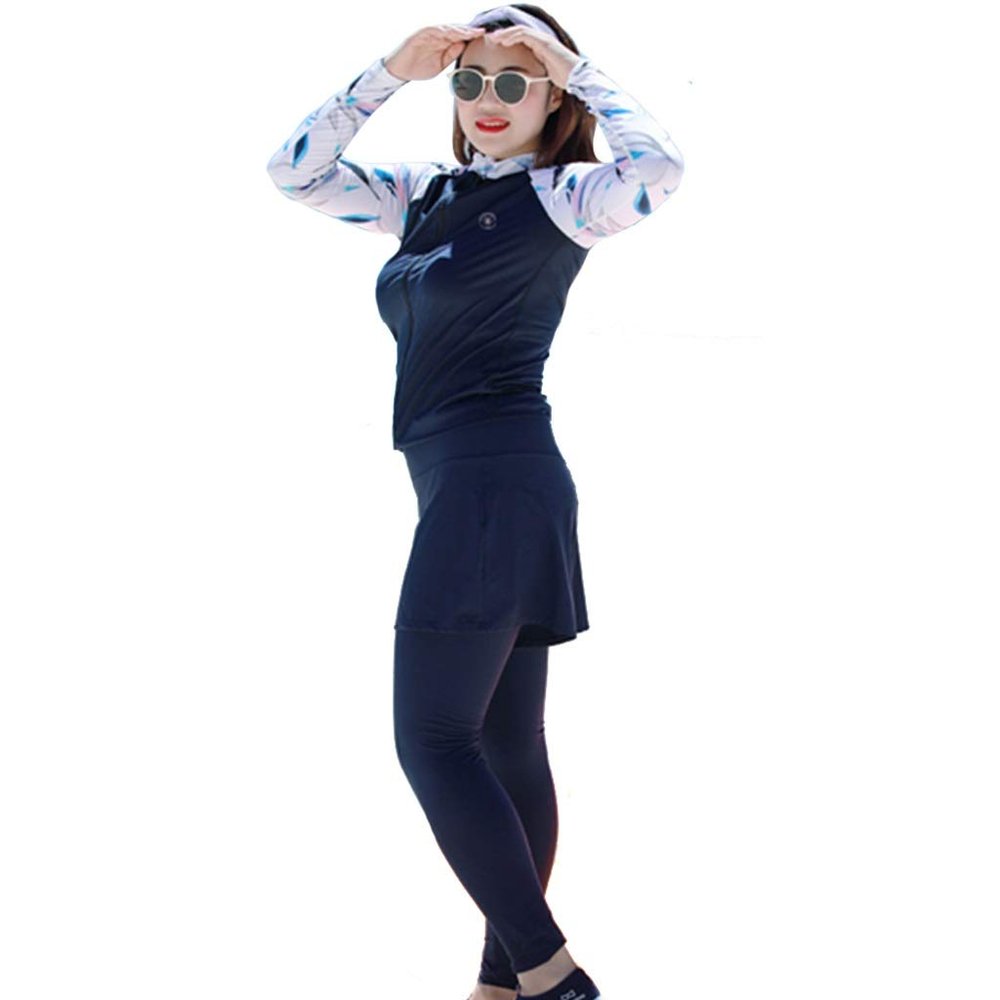 ZYCSKTL Womens surf Suit Womens Full Wetsuits Premium,Ladies Long-Sleeved Beach Sunscreen Wetsuit, Anti-Ultraviolet 5-Piece Swimsuit, Suitable for Various Water Sports (Color : Blue-XXL)