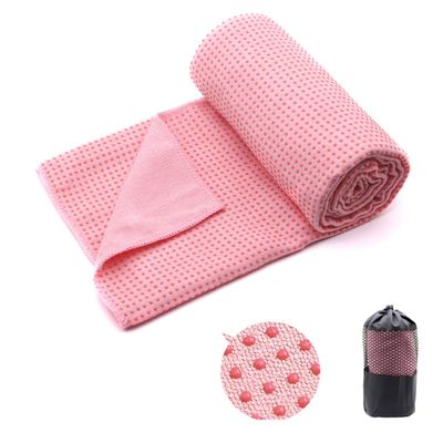 Eunzel Yoga Towel,Hot Yoga Mat Towel with Grip Dots Sweat Absorbent Non-Slip for Hot Yoga, Pilates and Workout 24" x72", Pink