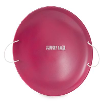 Slippery Racer ProDisc 26 Inch Heavy Duty Aluminum Iron Alloy Metal Kids Winter Saucer Snow Sled with Dual Riveted Soft Grip Rope Handles, Pink