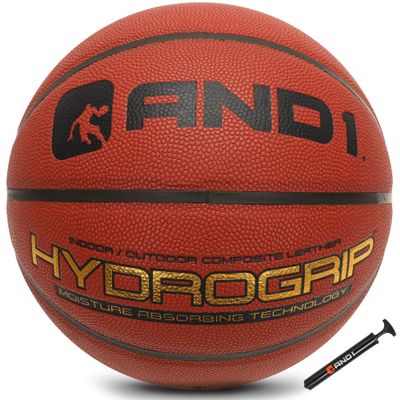 AND1 Hydrogrip Premium Composite Leather Basketball & Pump- Official Size 7 (29.5) Moisture Wicking Streetball, Made for Indoor and Outdoor Basketball Games (Orange)