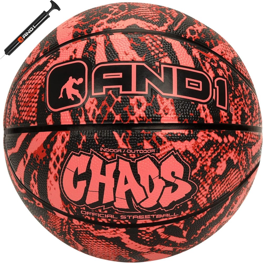 AND1 Chaos Basketball: Official Regulation Size 7 (29.5 inches) Rubber Basketball - Deep Channel Construction Streetball, Made for Indoor Outdoor Games