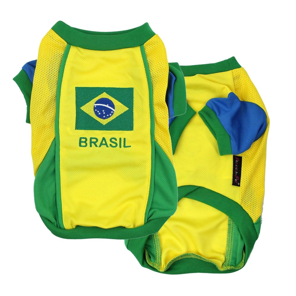 Parisian Pet Dog Jersey  Embroidered Brasil Mesh Fabric Soccer & Sportswear  Lightweight Football Olympic Pet Clothes for Large Dogs - L