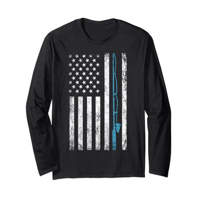 American Flag Fishing Shirt Vintage Fishing Long Sleeve T-Shirt