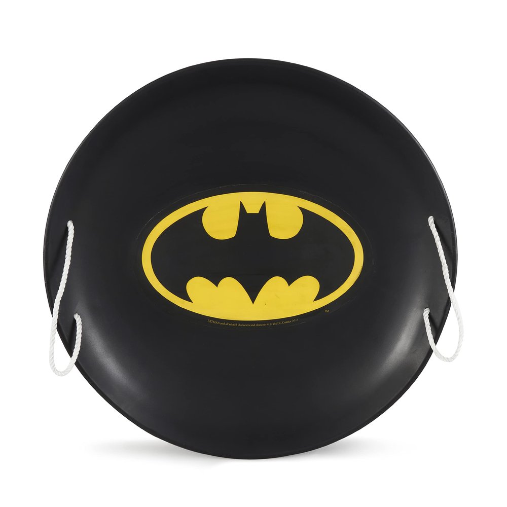 Slippery Racer ProDisc 26 Inch Heavy Duty Aluminum Iron Alloy Metal Kids Winter Saucer Snow Sled with Dual Riveted Soft Grip Rope Handles (Batman)