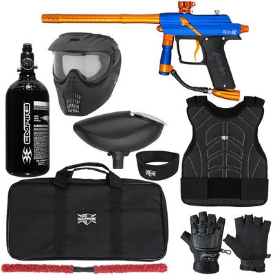 Action Village Azodin Blitz 4 Protector Paintball Gun Package Kit Level 1 (Dust Blue/Polished Orange, Small/Medium)