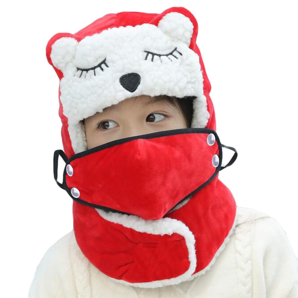 Kids Cartoon Trapper Hats Boys Girls Windproof Warm Fleece Winter Hats with Removable Face Protective Cover Cold Weather Snow Ski Cap Thermal Outdoor Winter Hat Caps for Hunting Running Cycling
