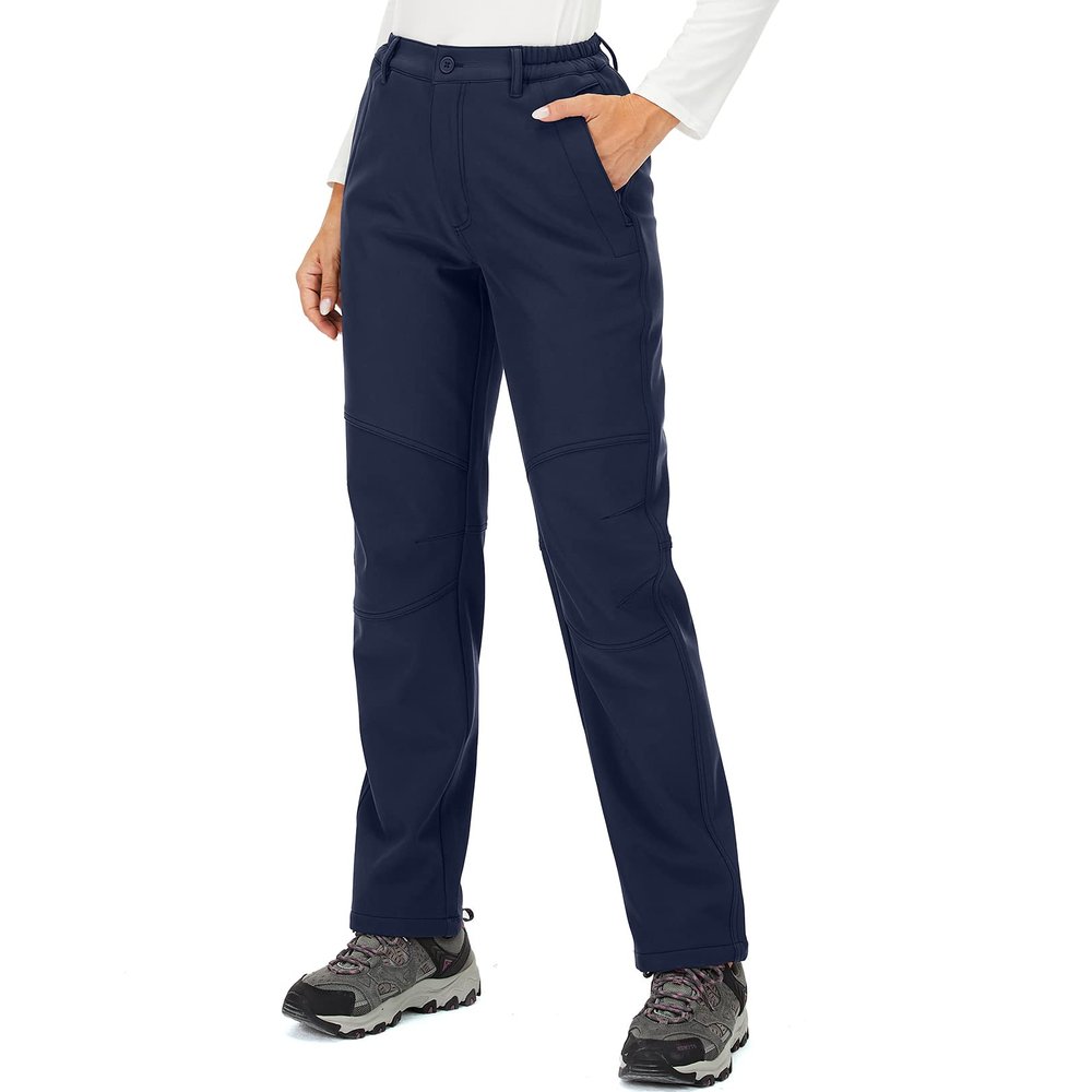 Women's Snow Fleece-Lined Waterproof Pants Soft Shell Insulated Tactical Winter Hiking,Camping,Travel 5022,Blue,40