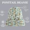 Womens Ponytail Beanie Hat with Button for Mask,Criss Cross Winter High Messy Bun Beanie Hat with Ponytail Hole view 2