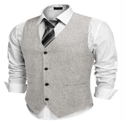 COOFANDY Men's Casual Business Vests Lightweight Waistcoat Slim Fit Suit Vest Light Grey Large
