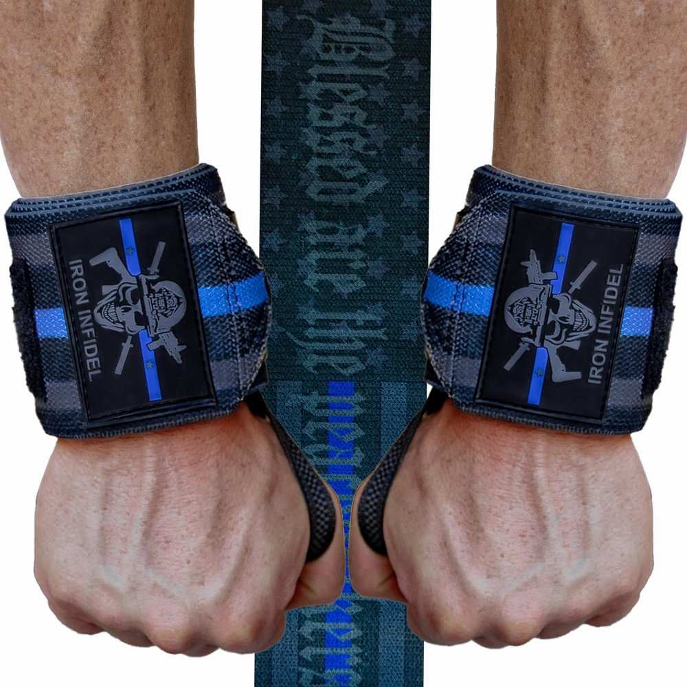Wrist Wraps for Weightlifting - 18" Heavy Duty Wrist Support for Working Out, Gym Accessories for Men - Use for Lifting, Crossfit, Fitness, Exercise, Bench Press, Powerlifting (Blue Line)