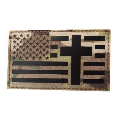 Jumbo 3x5 IR America Flag Crucifix mult1cam Jesus Christ Christian Morale Tactical Hook Patch