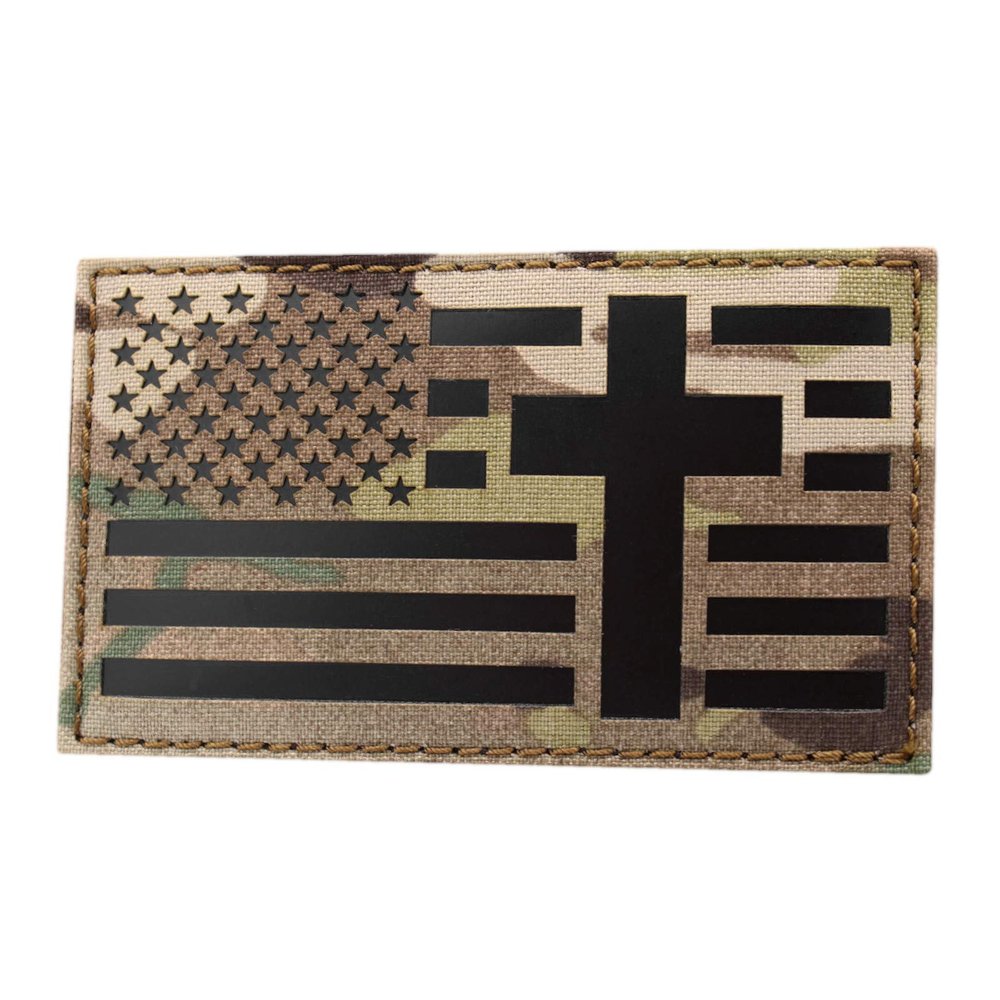 Jumbo 3x5 IR America Flag Crucifix mult1cam Jesus Christ Christian Morale Tactical Hook Patch