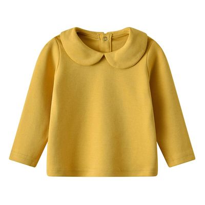 Toddler Kids Girls Boys Basic Peter Pan Collar Tee Shirt T-Shirts Tops Bottom Long Sleeve Solid Blouse Yellow