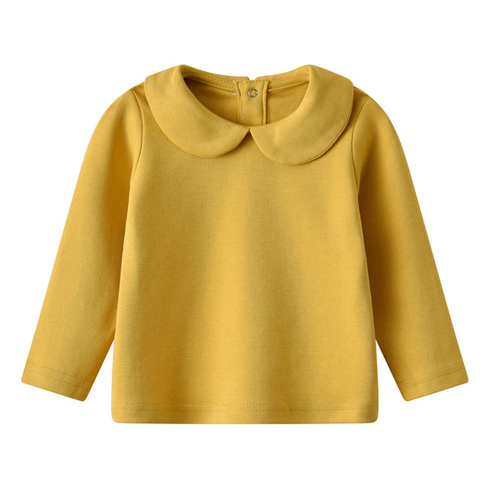 Toddler Kids Girls Boys Basic Peter Pan Collar Tee Shirt T-Shirts Tops Bottom Long Sleeve Solid Blouse Yellow