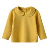 Toddler Kids Girls Boys Basic Peter Pan Collar Tee Shirt T-Shirts Tops Bottom Long Sleeve Solid Blouse Yellow view 1