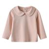 Toddler Kids Girls Boys Basic Peter Pan Collar Tee Shirt T-Shirts Tops Bottom Long Sleeve Solid Blouse Yellow view 2