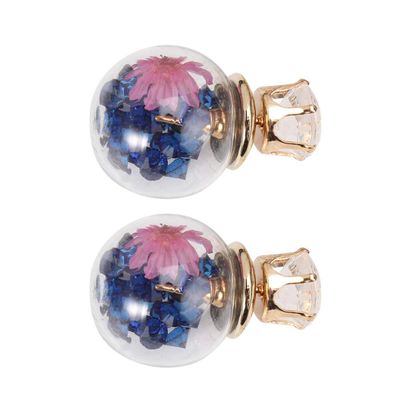 1pair Dried Flower Glass Earrings for Women Double-sided Spherical Ear Unique Ear Decor Present for