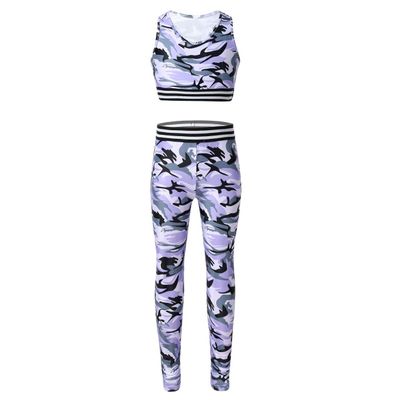 Aislor Kids Girls Camouflage Tracksuit Racer Back Tanks Legging Sports Bra Pants Workout Athletic Outfit Lavender 14