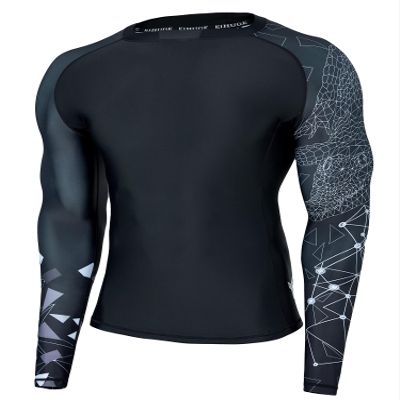 ADOREISM Quick-Dry Men's Long Sleeve Rash Guard UPF 50+ Compression Swim Shirt (Lined Alligator, XL)