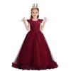 WOCINL Flower Girls Lace Appliques Wedding Dress Princess First Communion Long Tulle Birthday Pageant Party Dance Ball Gown Burgundy 9-10T view 1