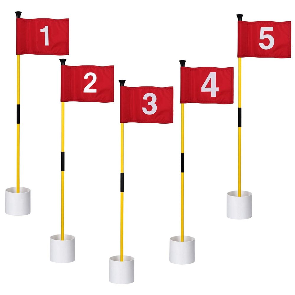 KINGTOP Golf Flagsticks Mini, Putting Green Flag for Yard, All 3 Feet, Golf Pin Flags Hole Cup Set, Fiberglass Portable 2-Section Design, Numbered# 1-5
